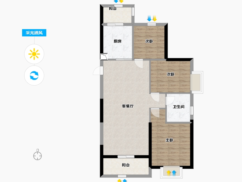 江苏省-南通市-恒大世纪海岸-86.30-户型库-采光通风