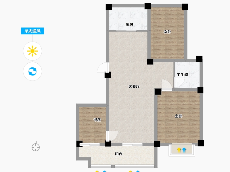 江苏省-盐城市-盐城紫光花园-90.86-户型库-采光通风