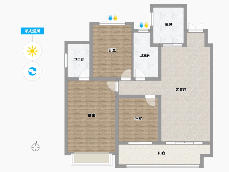 江苏省-宿迁市-书香尚庭-110.92-户型库-采光通风