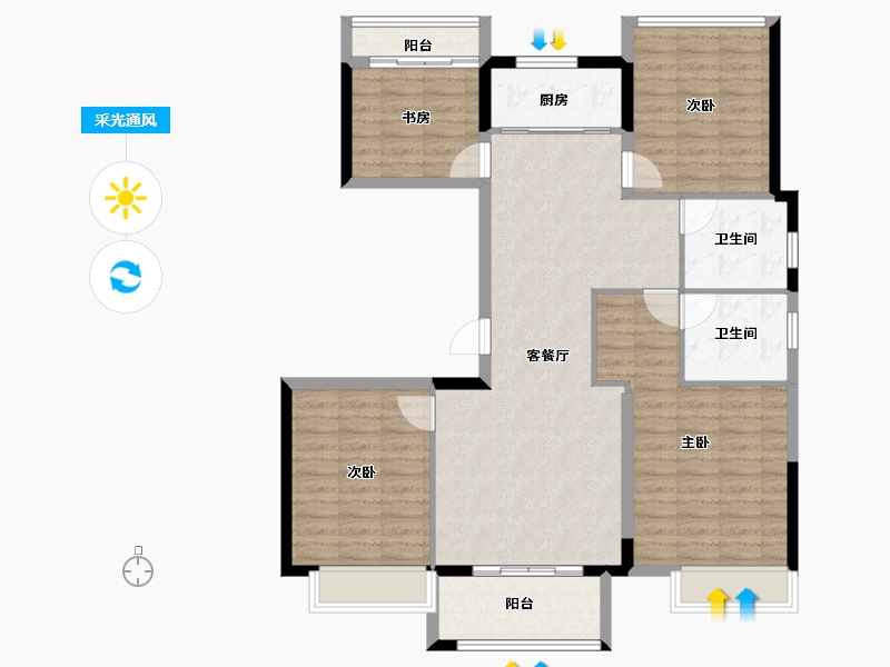 浙江省-台州市-中梁首府壹号-111.31-户型库-采光通风