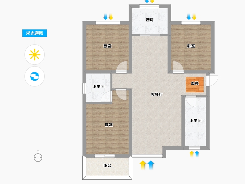 陕西省-咸阳市-海城华府-86.65-户型库-采光通风