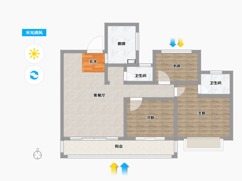 陕西省-宝鸡市-水木华院-90.01-户型库-采光通风