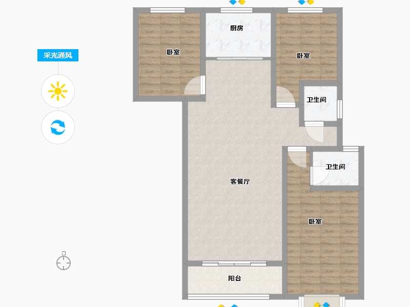 甘肃省-庆阳市-澳恺华府-106.75-户型库-采光通风