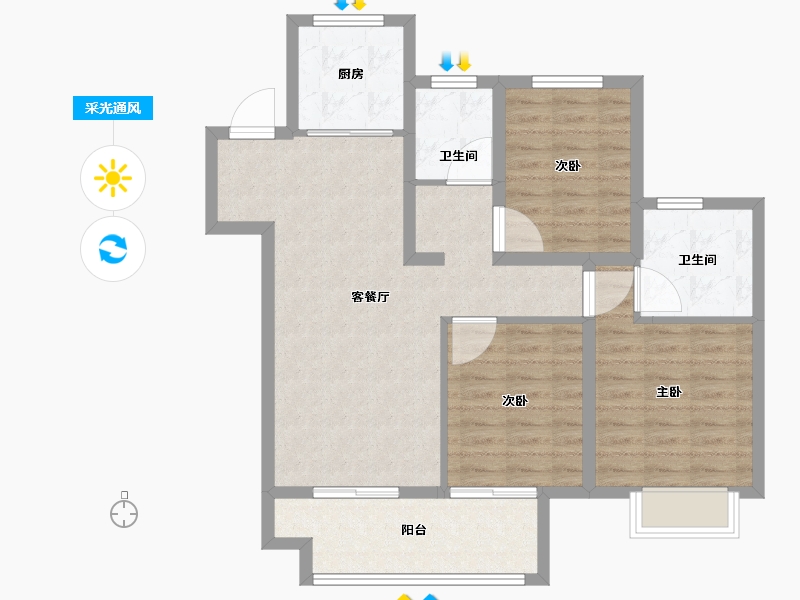 江苏省-徐州市-银城·青雲府-86.01-户型库-采光通风