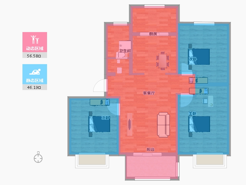 江苏省-扬州市-万江北山园·北公馆-91.99-户型库-动静分区