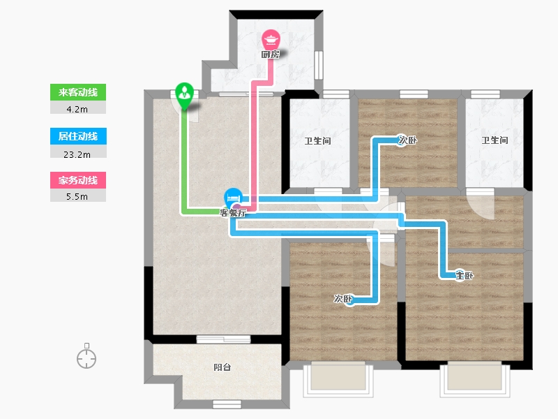 江苏省-南通市-欣鹏·锦茗雅居-90.00-户型库-动静线