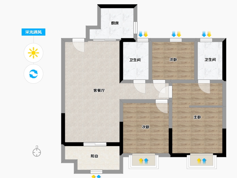 江苏省-南通市-欣鹏·锦茗雅居-90.00-户型库-采光通风