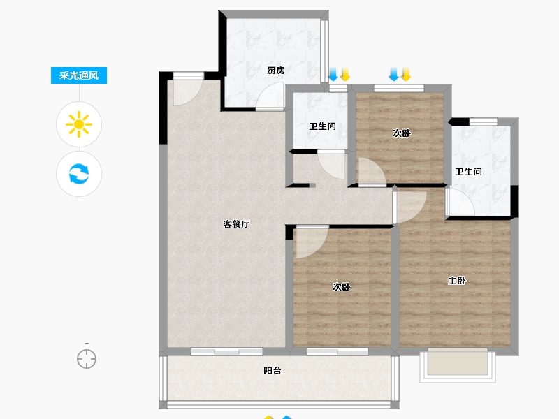 江苏省-苏州市-世茂璀璨时光-98.00-户型库-采光通风