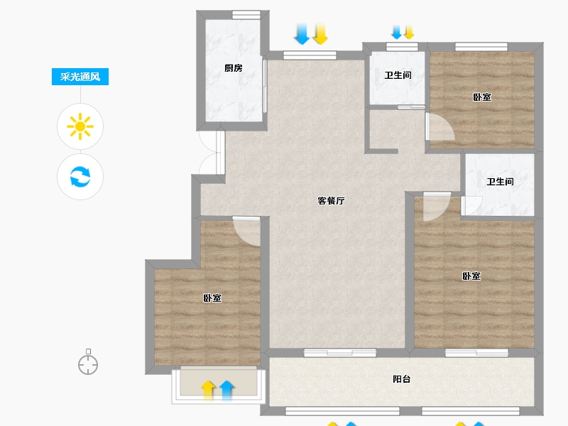 江苏省-盐城市-金色华庭-91.00-户型库-采光通风