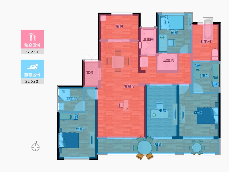 陕西省-西安市-绿城新兴玉园-151.36-户型库-动静分区