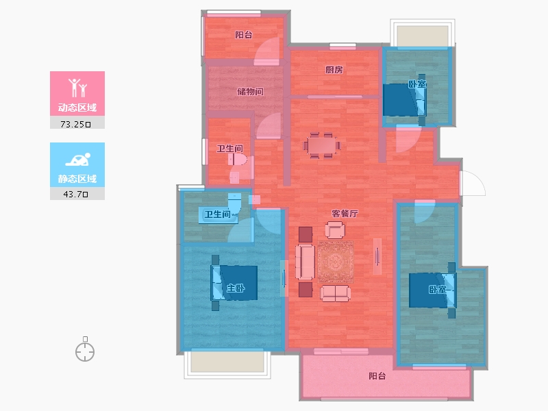 江苏省-扬州市-雅居乐兰亭公馆-103.99-户型库-动静分区