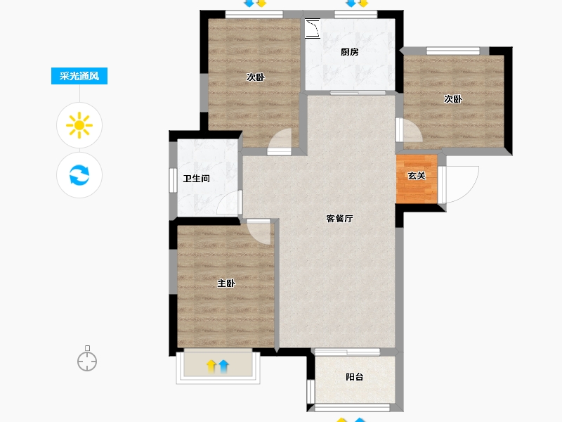 江苏省-南京市-宝能滨江府-74.00-户型库-采光通风