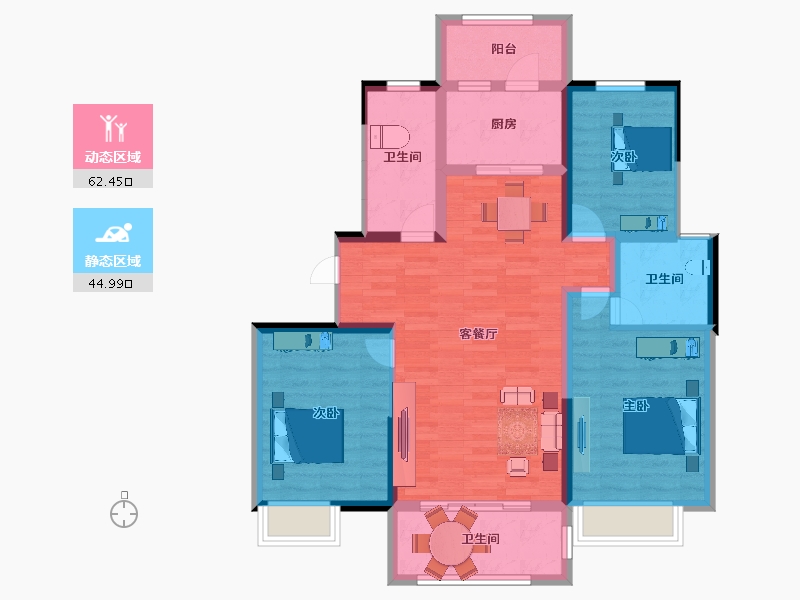 江苏省-扬州市-万江北山园·北公馆-95.99-户型库-动静分区