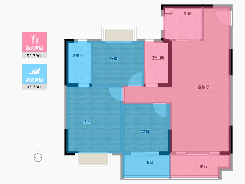 江苏省-扬州市-宝应碧桂园·天悦公馆-88.18-户型库-动静分区