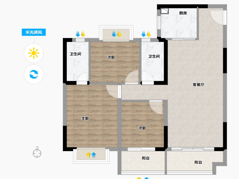 江苏省-扬州市-宝应碧桂园·天悦公馆-88.18-户型库-采光通风