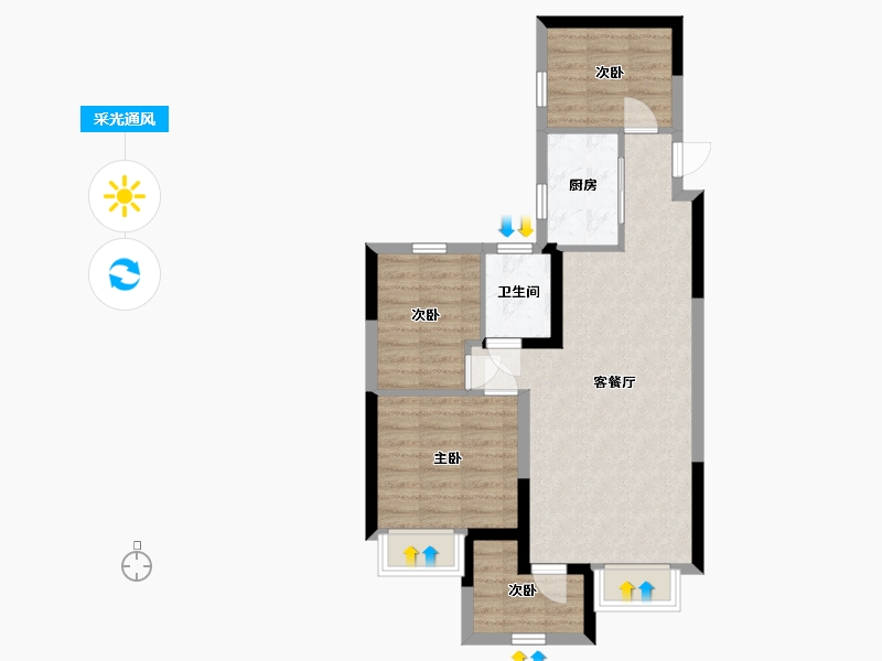 青海省-西宁市-西矿世席白鹭洲-66.05-户型库-采光通风