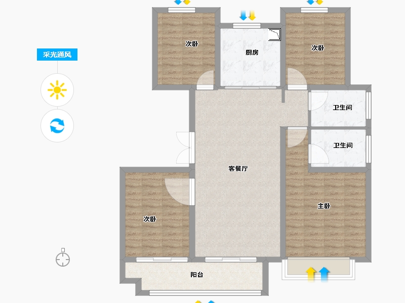 江苏省-徐州市-中梁·壹号院-110.30-户型库-采光通风