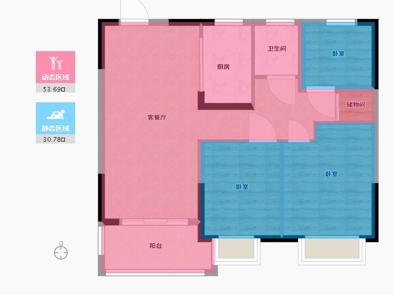 江苏省-镇江市-雅居乐·新乐府-76.01-户型库-动静分区