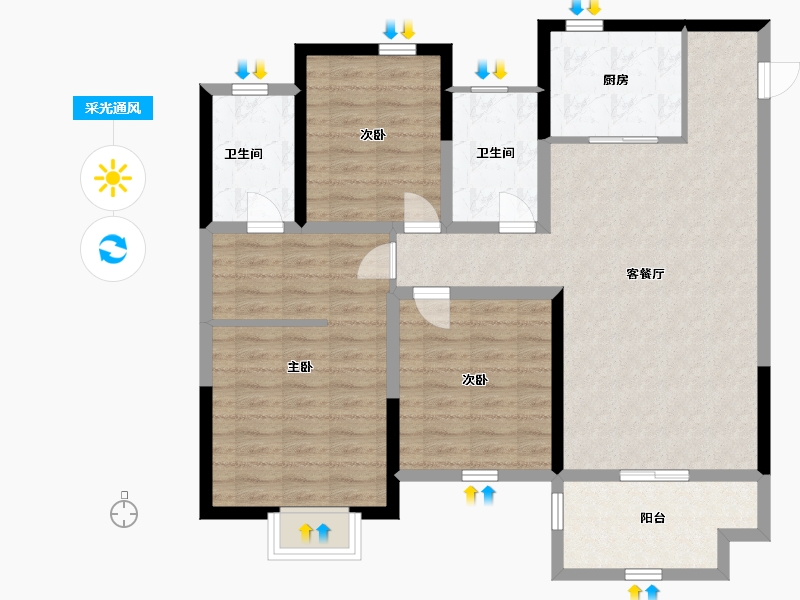 江苏省-南通市-欣鹏·锦茗雅居-100.00-户型库-采光通风