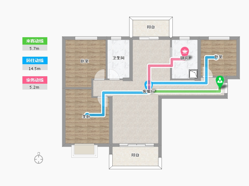 江苏省-无锡市-鸿景雅园-88.99-户型库-动静线