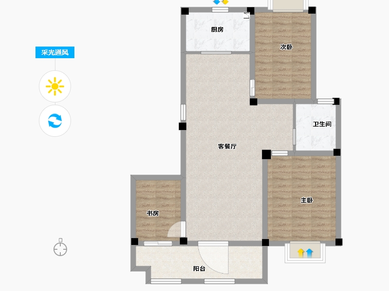 江苏省-盐城市-盐城紫光花园-90.86-户型库-采光通风