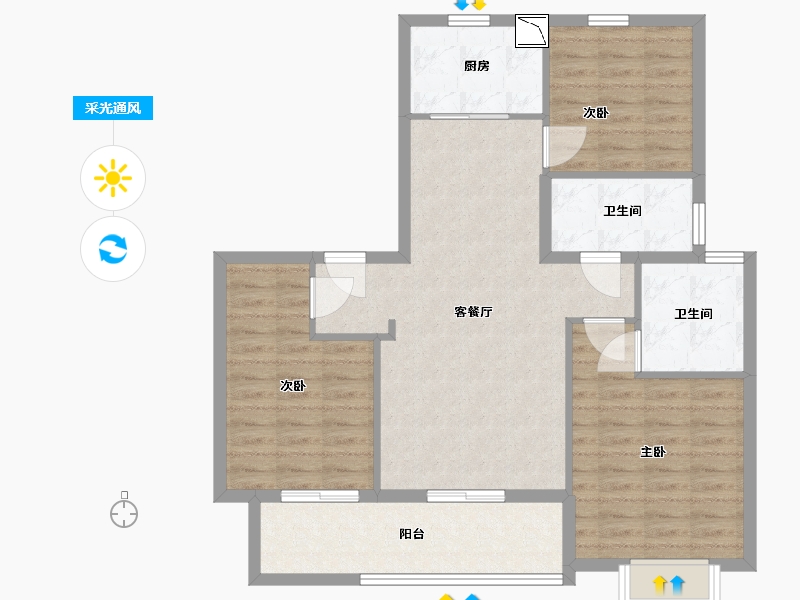 江苏省-南通市-万科翡翠东第(万科院子)-94.00-户型库-采光通风