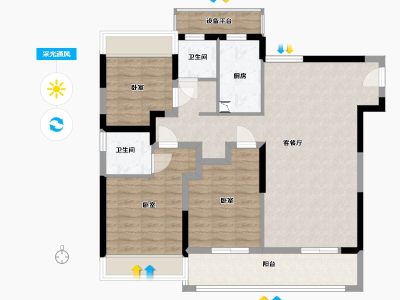 江苏省-苏州市-南山保利云熹花园-93.00-户型库-采光通风