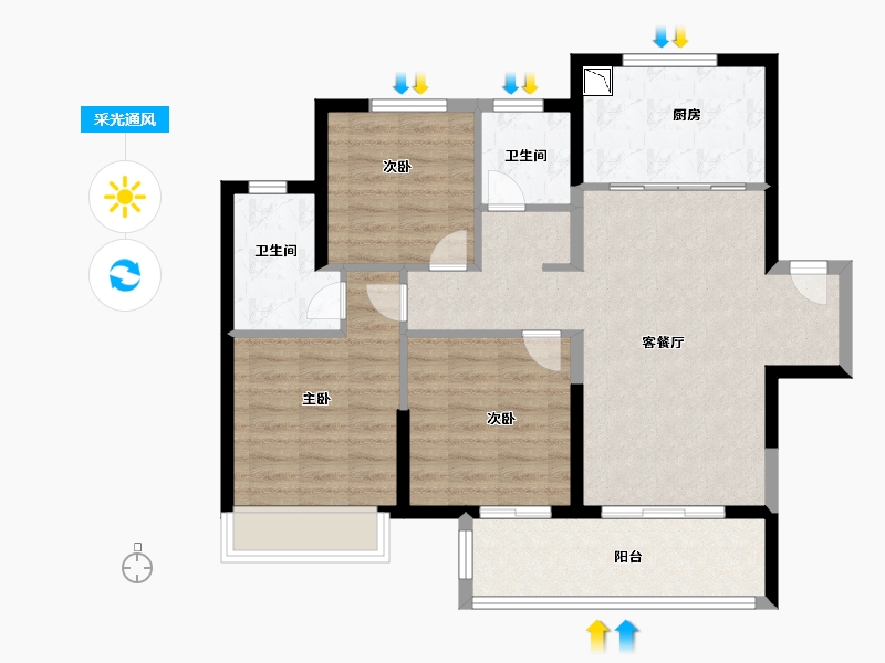 江苏省-徐州市-融创玉兰公馆（住宅）-86.00-户型库-采光通风