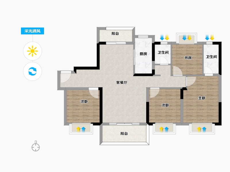 江苏省-扬州市-宝应碧桂园·天悦公馆-104.13-户型库-采光通风