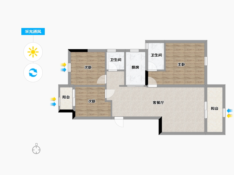 四川省-成都市-龙光玖龙府-80.07-户型库-采光通风