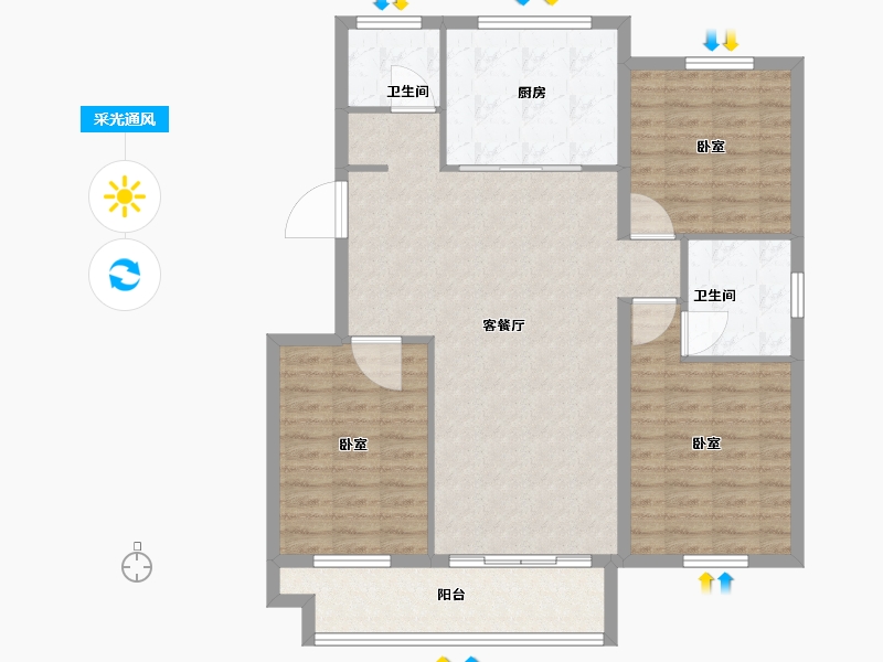 江苏省-泰州市-宇业·天逸名邸-103.30-户型库-采光通风