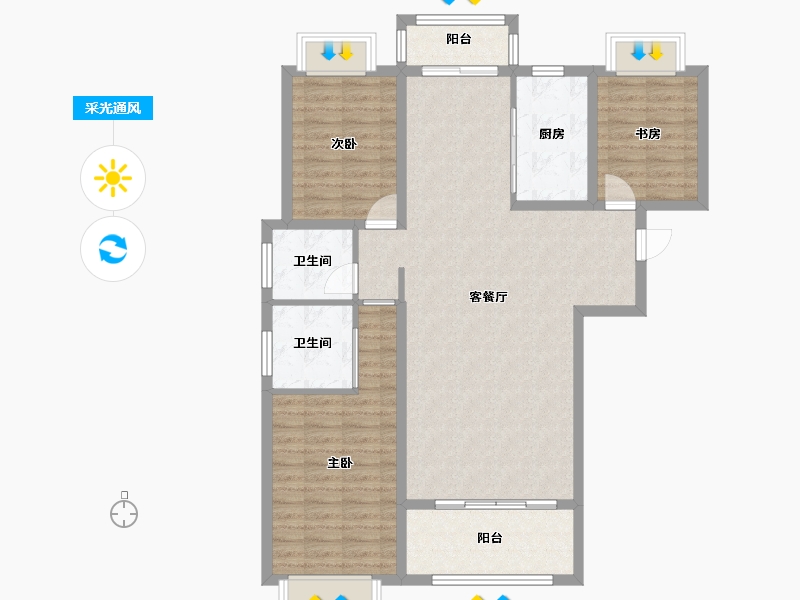 陕西省-安康市-深汇仕府大院-105.10-户型库-采光通风