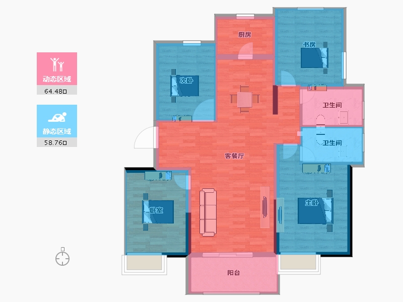 江苏省-扬州市-万江北山园·北公馆-112.01-户型库-动静分区