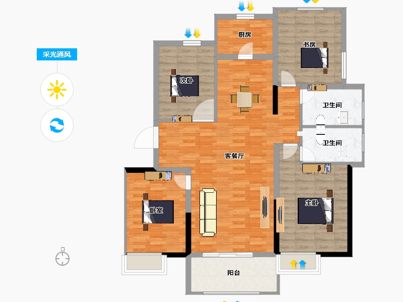 江苏省-扬州市-万江北山园·北公馆-112.01-户型库-采光通风