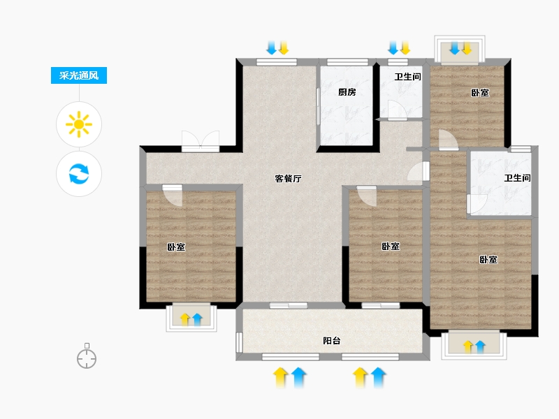 江苏省-扬州市-一观园-114.00-户型库-采光通风