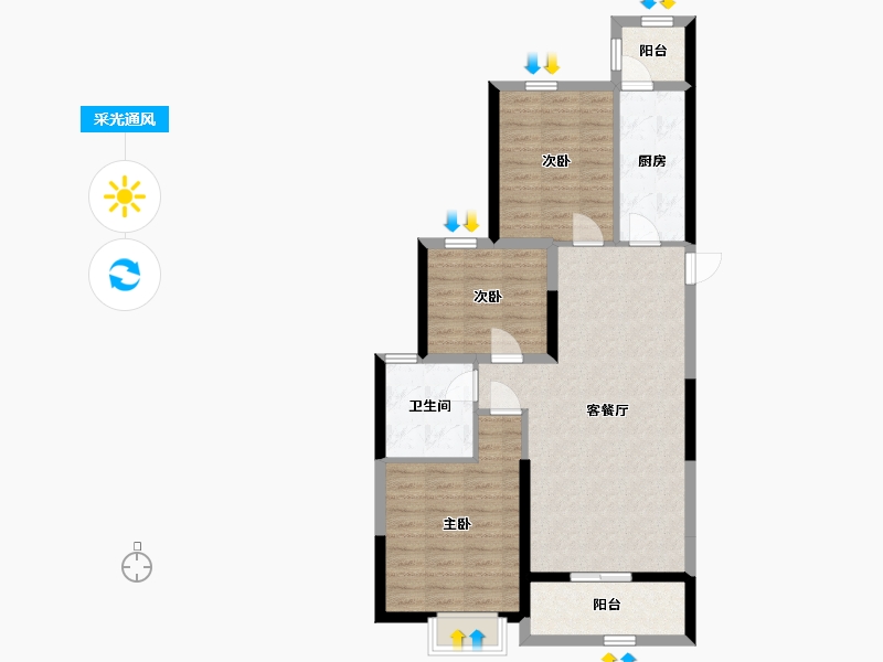 江苏省-南通市-恒大世纪海岸-85.70-户型库-采光通风