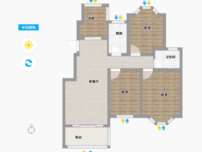 江苏省-扬州市-蜀冈金地-86.57-户型库-采光通风