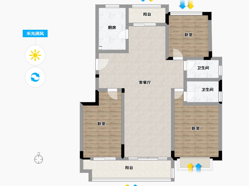 江苏省-南通市-帝冠城山隐-118.53-户型库-采光通风