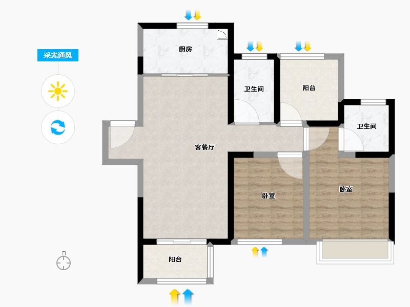 江苏省-无锡市-融创森邻森邻-84.00-户型库-采光通风