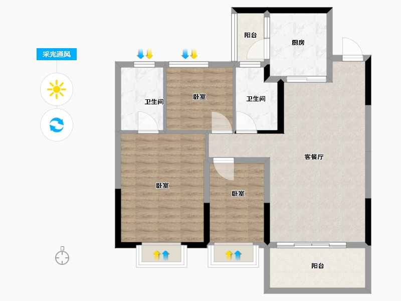 江苏省-扬州市-恒大观澜府-91.00-户型库-采光通风