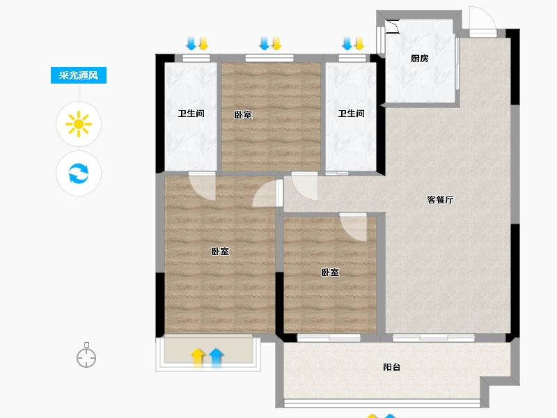 安徽省-宿州市-恒泰悦熙台-90.81-户型库-采光通风