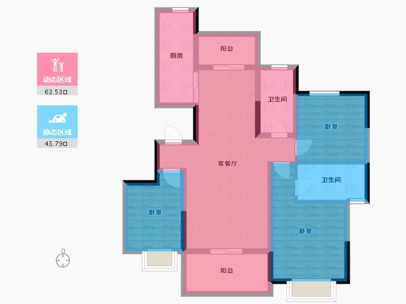 江苏省-扬州市-恒大观澜府-95.20-户型库-动静分区