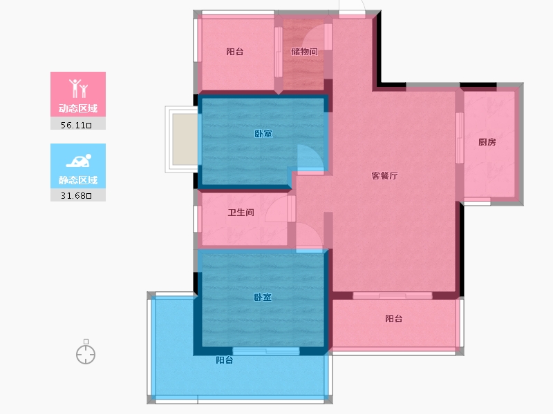 云南省-西双版纳傣族自治州-沙河小镇-76.63-户型库-动静分区