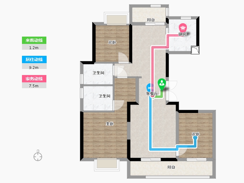 江苏省-南通市-绿城·沁园-104.00-户型库-动静线