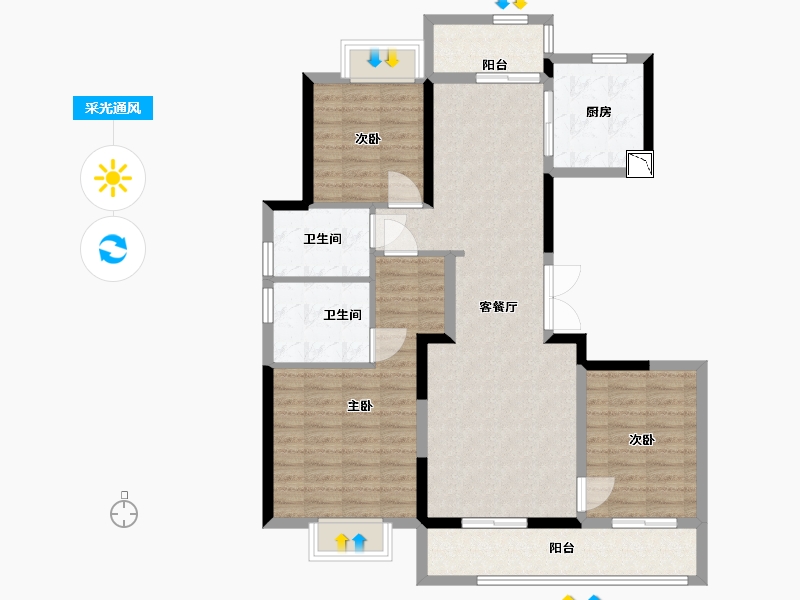 江苏省-南通市-绿城·沁园-104.00-户型库-采光通风