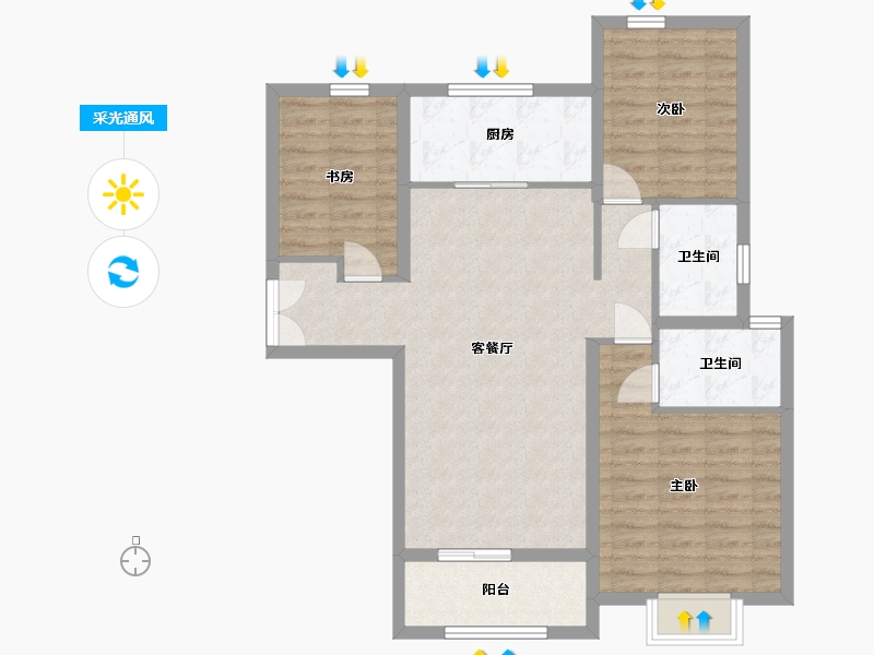 陕西省-西安市-公馆壹号-90.29-户型库-采光通风