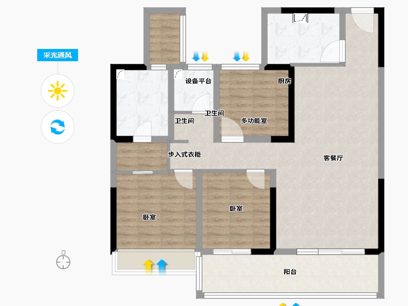 陕西省-咸阳市-日月公馆-102.09-户型库-采光通风