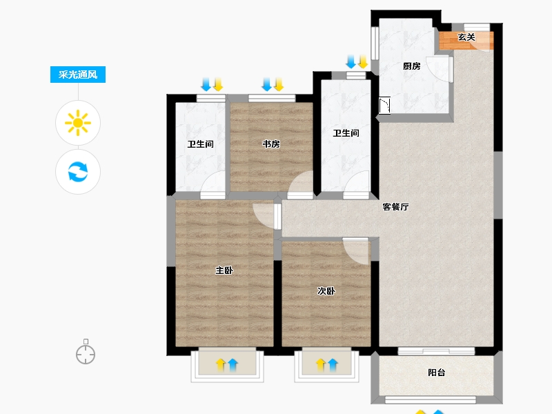 陕西省-宝鸡市-宝鸡富力湾-83.83-户型库-采光通风