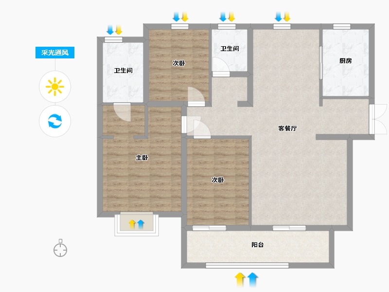 陕西省-西安市-公馆壹号-104.03-户型库-采光通风