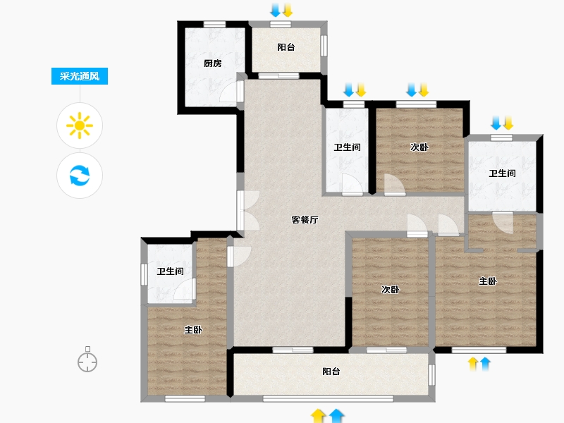 陕西省-西安市-中天诚品-133.21-户型库-采光通风